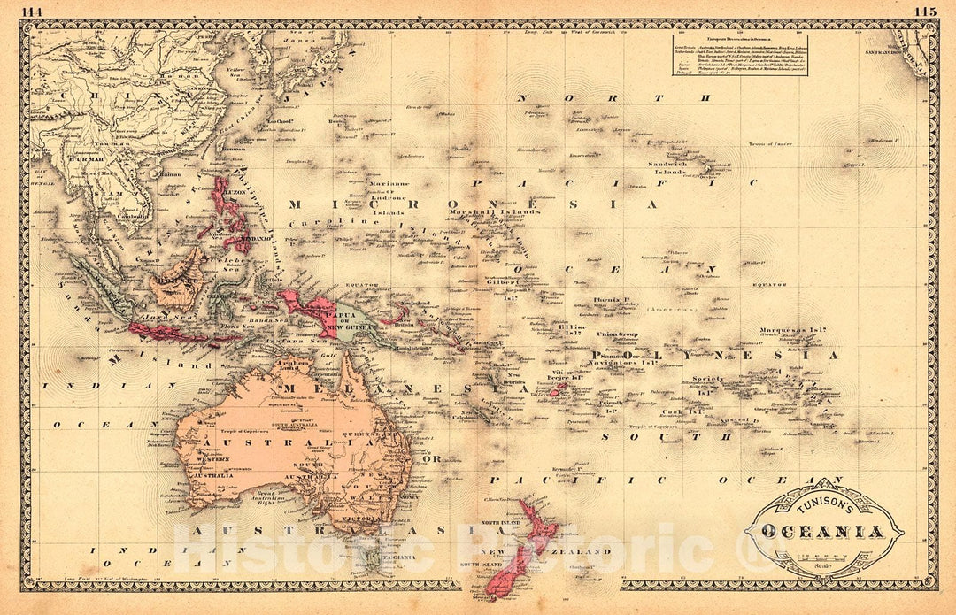 Historic Map : 1885 Oceania : Vintage Wall Art