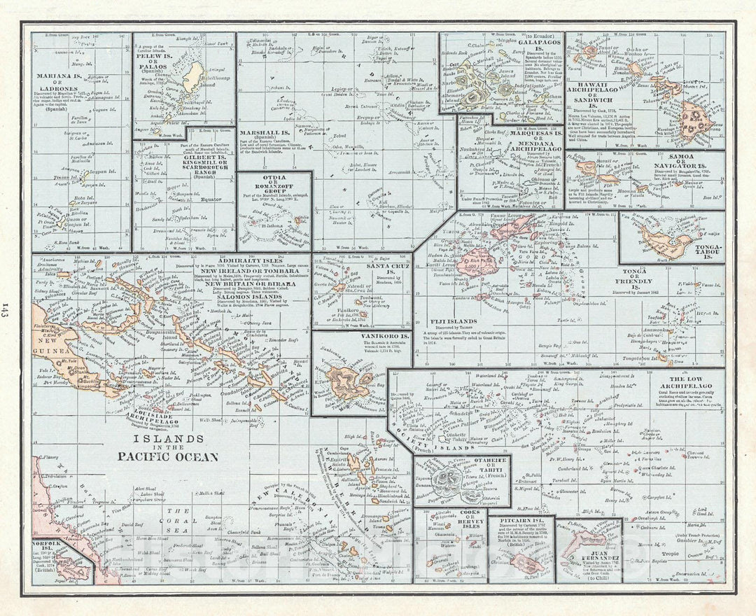 Historic Map : 1888 Islands in the Pacific Ocean : Vintage Wall Art