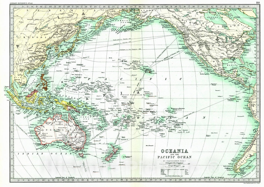 Historic Map : 1890 Oceania and the Pacific Ocean : Vintage Wall Art