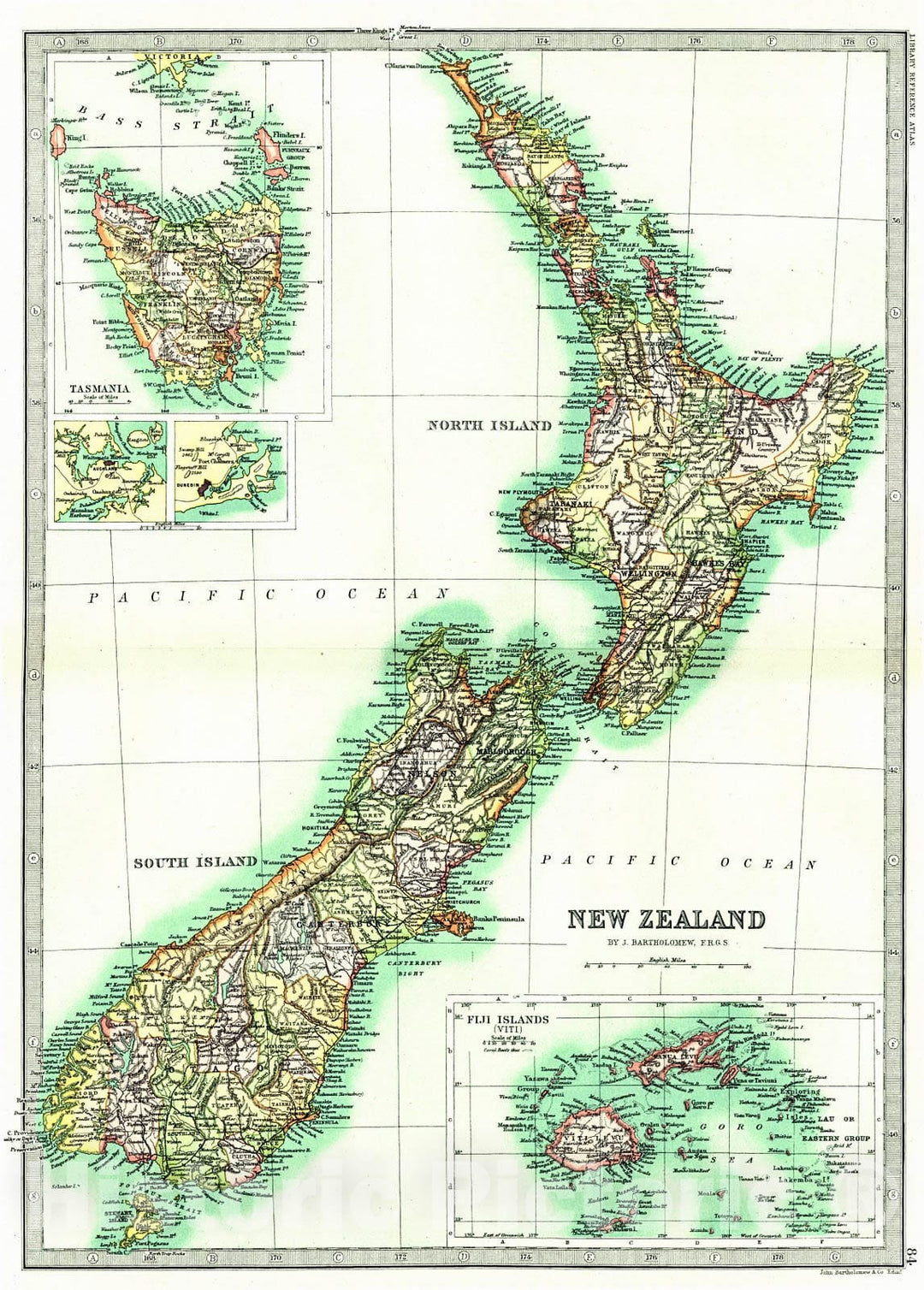 Historic Map : 1890 New Zealand, Tasmania, and Fiji Islands  : Vintage Wall Art