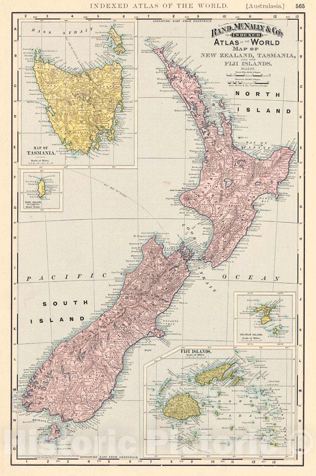 Historic Map : 1892 Map of New Zealand, Tasmania and the Figi Islands : Vintage Wall Art