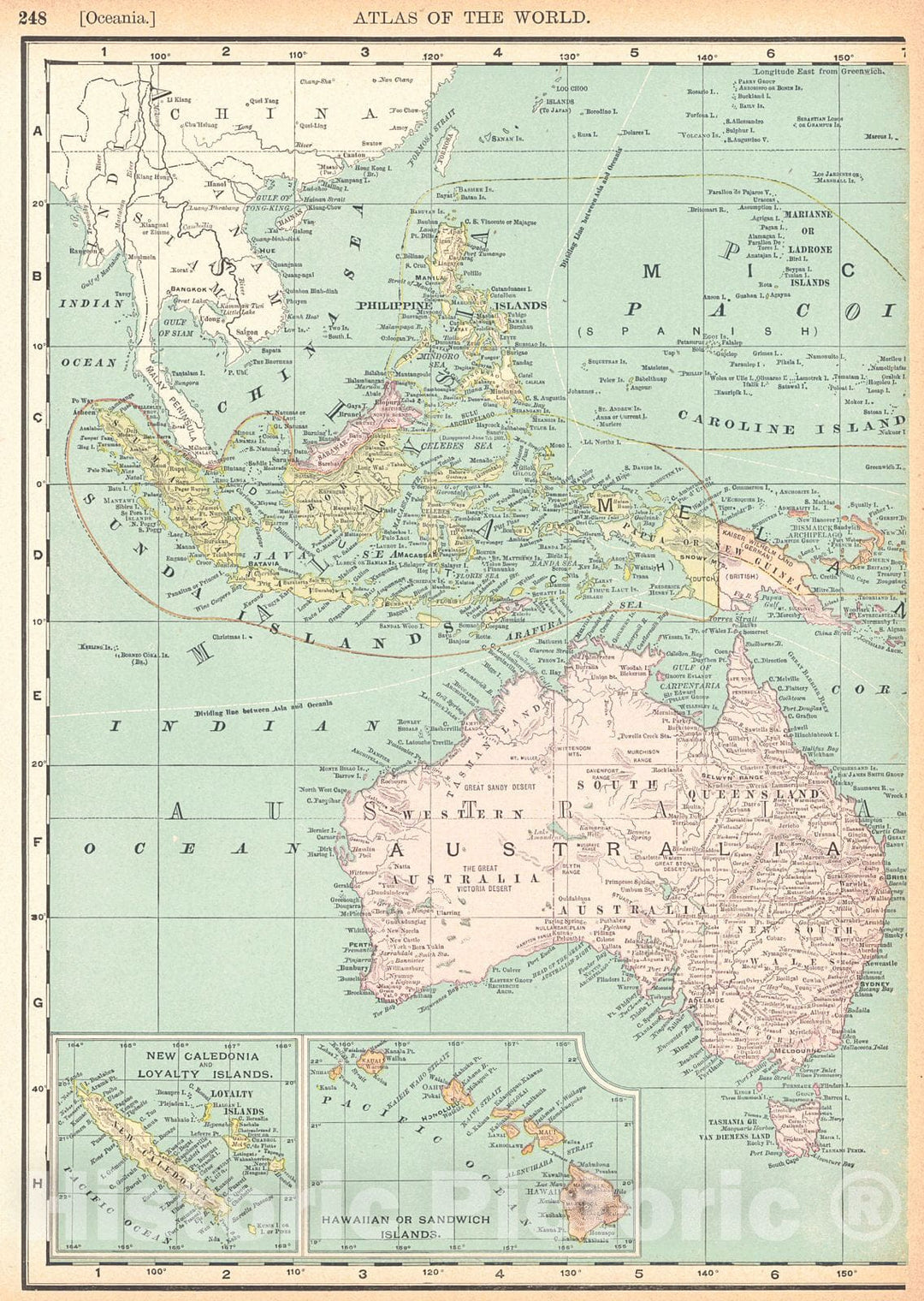 Historic Map : 1893 Oceania : Vintage Wall Art