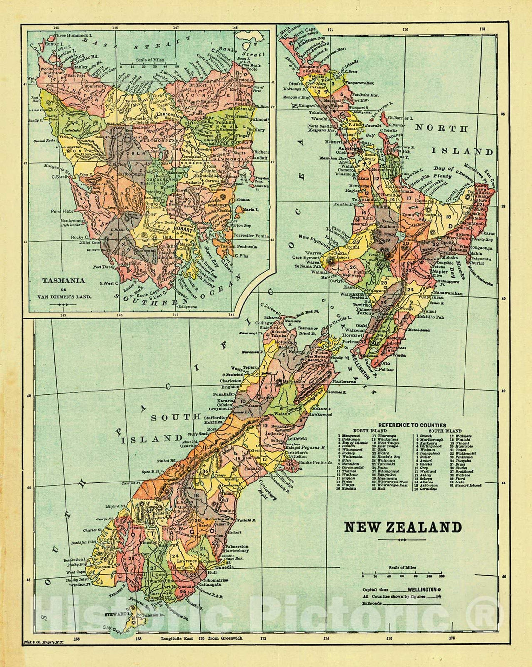 Historic Map : 1896 New Zealand : Vintage Wall Art