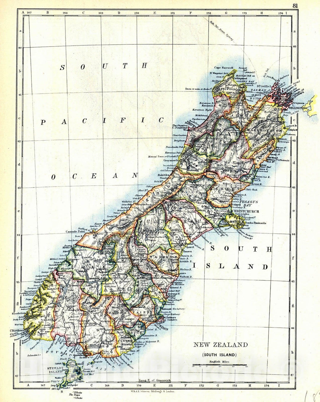 Historic Map : 1897 New Zealand (South Island) : Vintage Wall Art