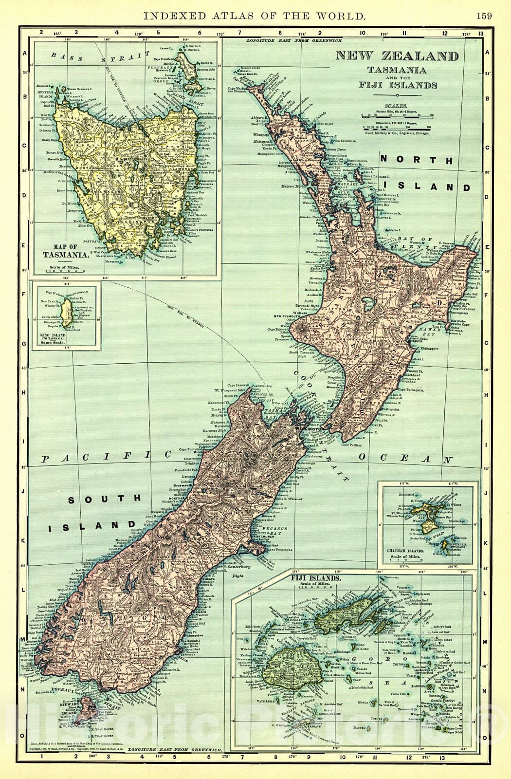 Historic Map : 1898 New Zealand, Tasmania and the Fiji Islands : Vintage Wall Art