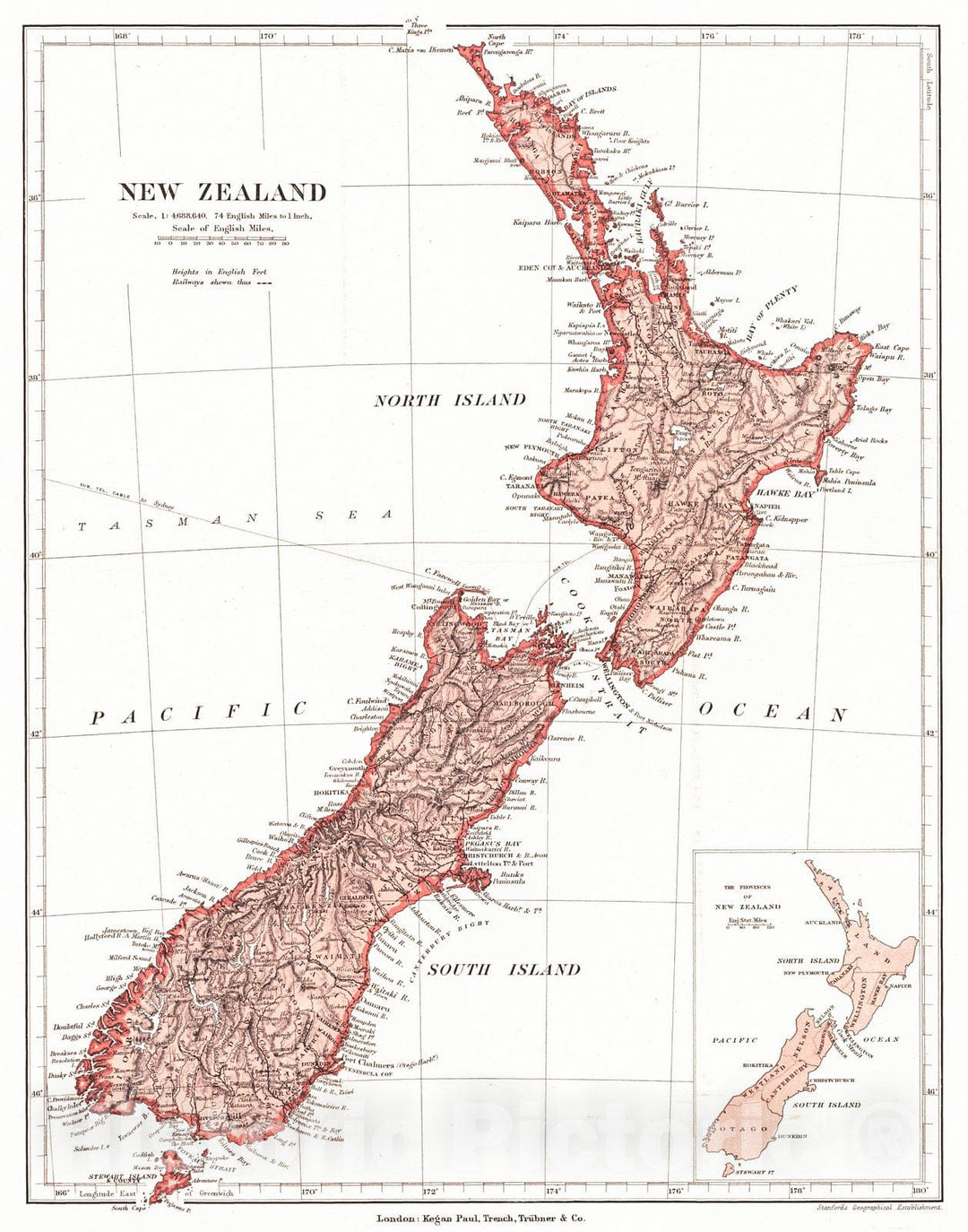 Historic Map : 1899 New Zealand : Vintage Wall Art