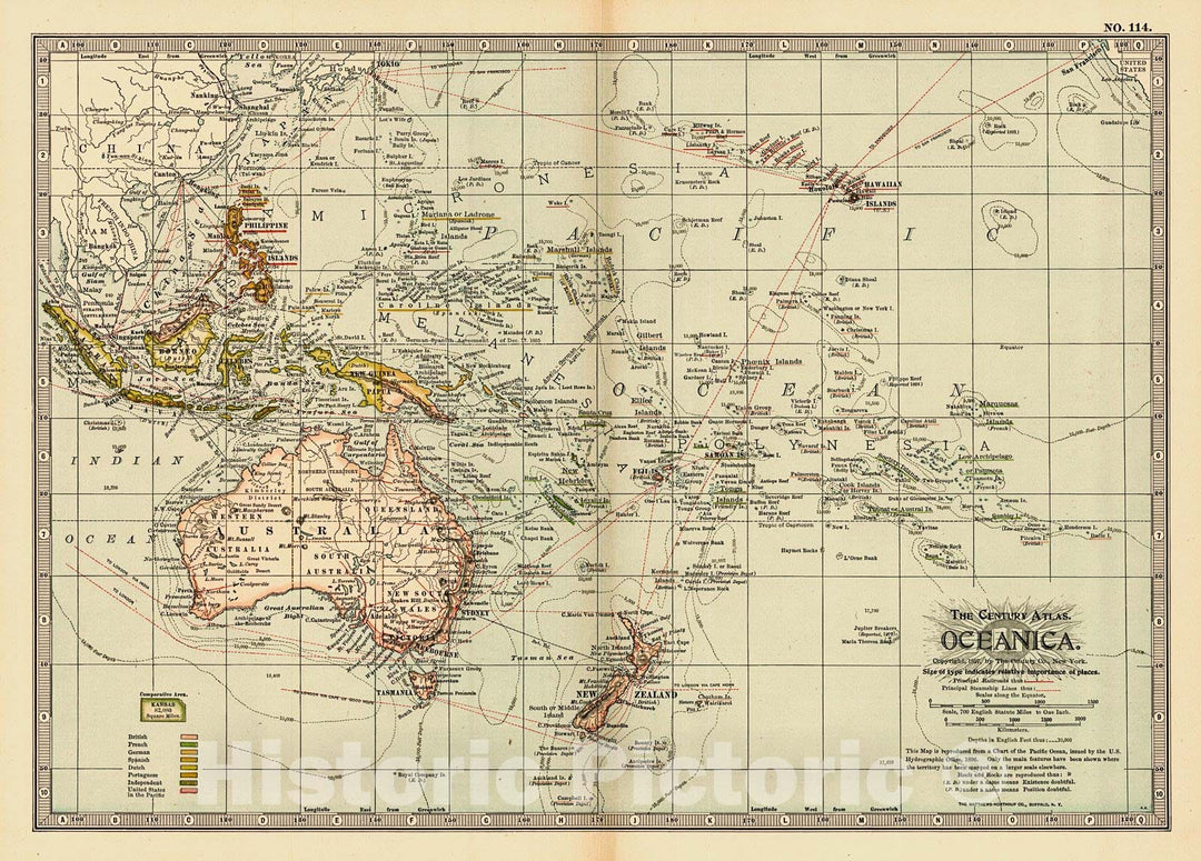 Historic Map : 1899 Oceania  : Vintage Wall Art