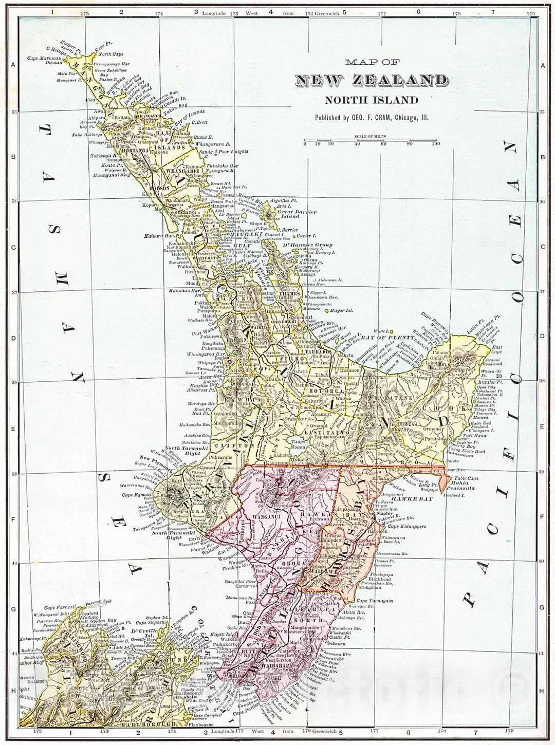 Historic Map : 1900 New Zealand (North Island) : Vintage Wall Art