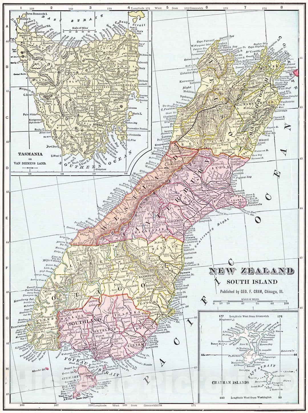 Historic Map : 1900 New Zealand (South Island) : Vintage Wall Art