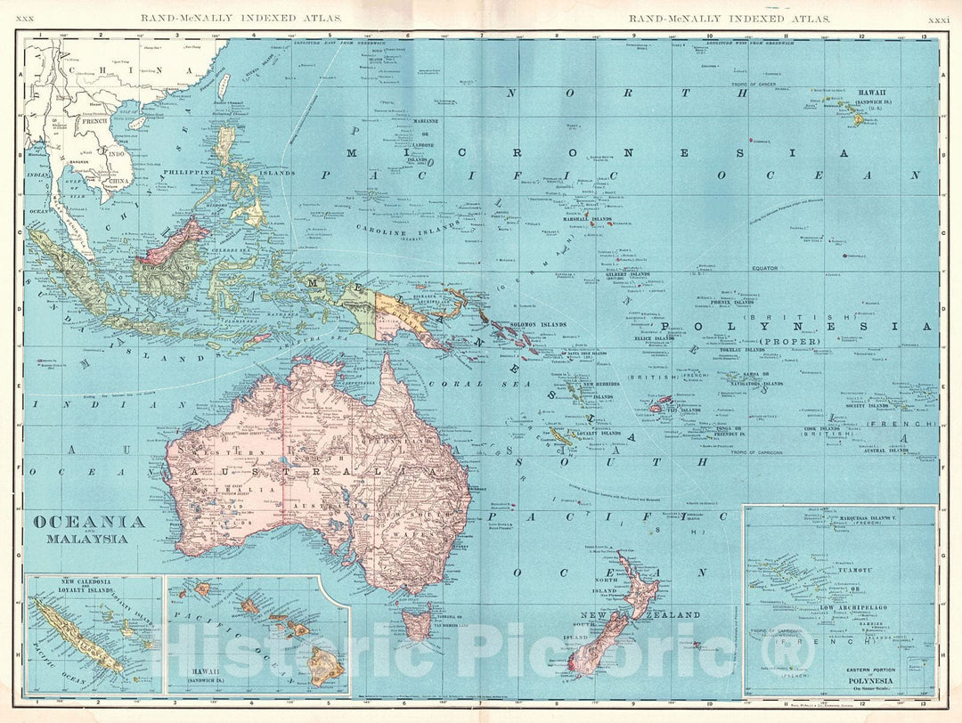 Historic Map : 1905 Oceania and Malaysia : Vintage Wall Art