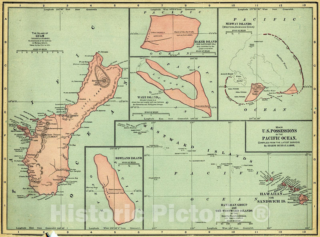 Historic Map : 1907 U.S. Possessions of the Pacific Ocean  : Vintage Wall Art