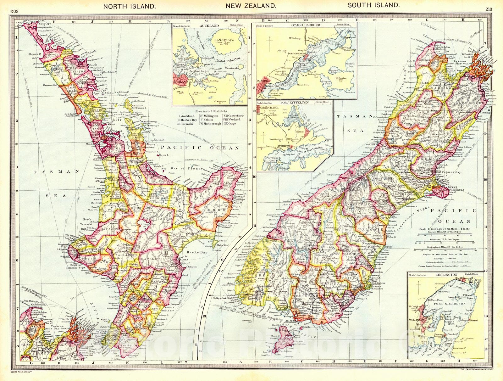 Historic Map : 1910 North and South Island, New Zealand : Vintage Wall Art