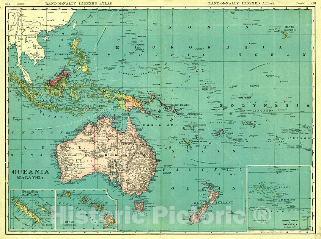 Historic Map : 1911 Oceania and Malaysia : Vintage Wall Art