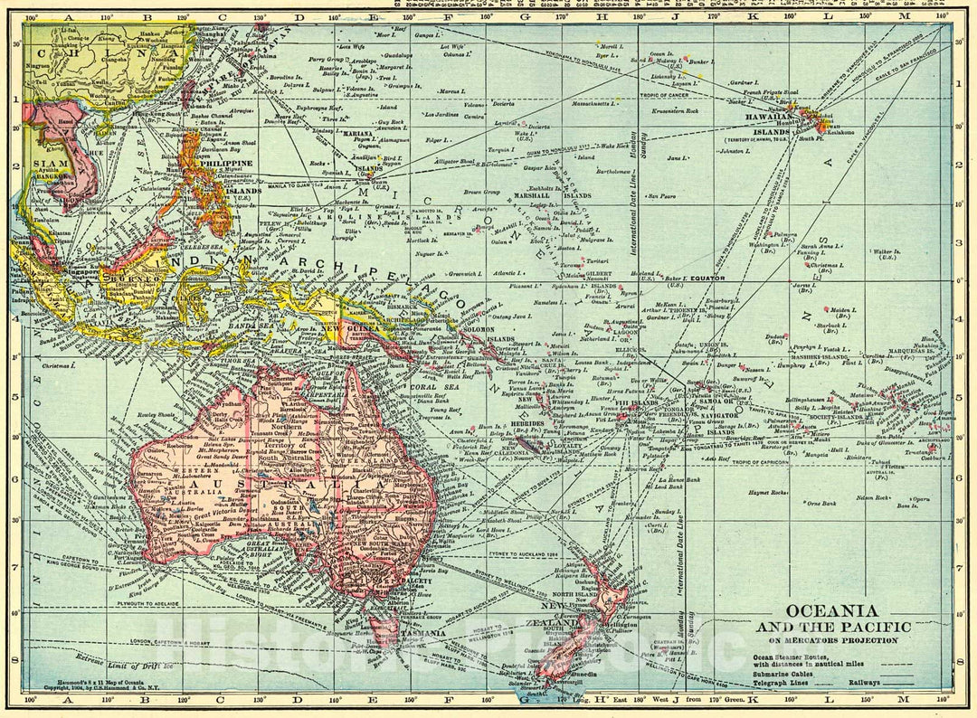 Historic Map : 1911 Oceania and the Pacific : Vintage Wall Art