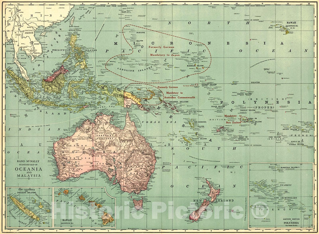 Historic Map : 1921 Oceania : Vintage Wall Art