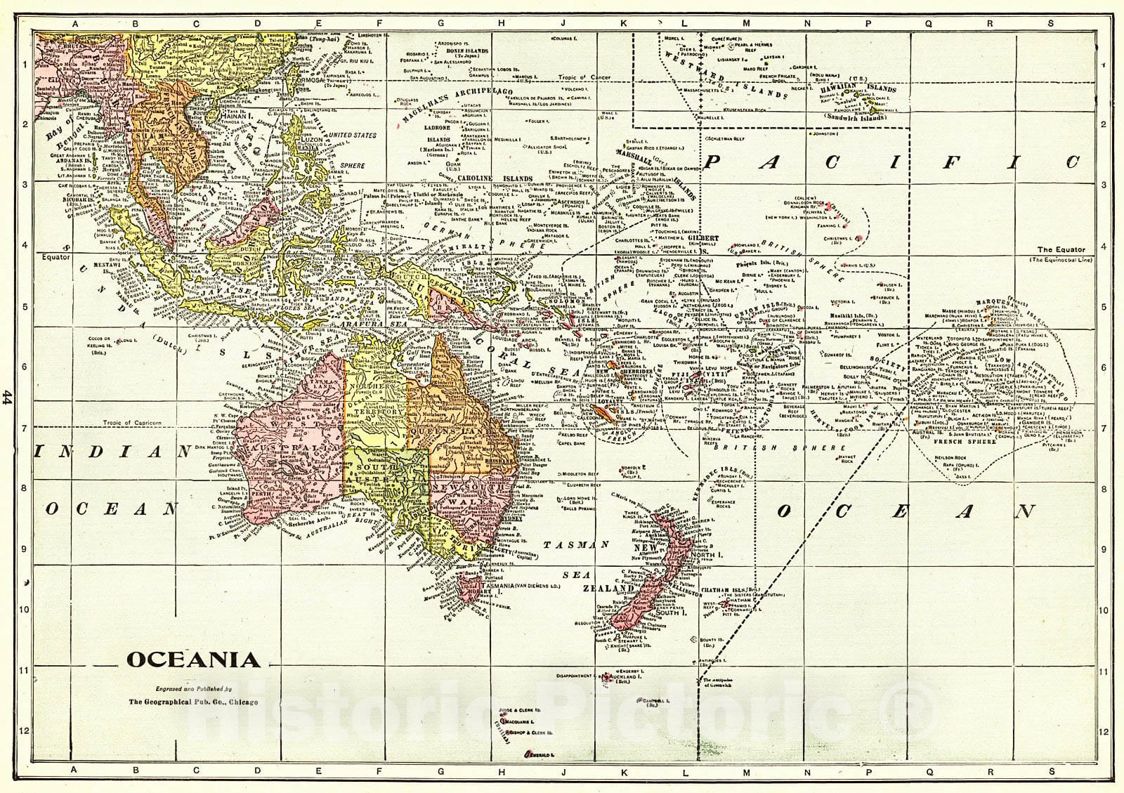 Historic Map : 1922 Oceania : Vintage Wall Art