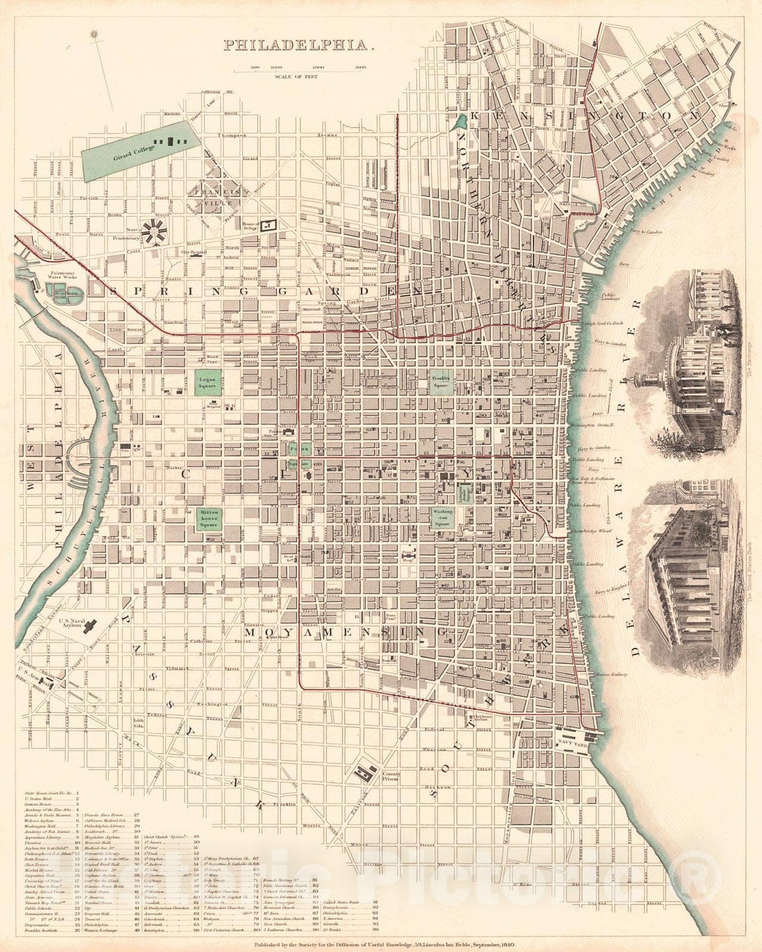 Historic Map : 1844 Philadelphia : Vintage Wall Art