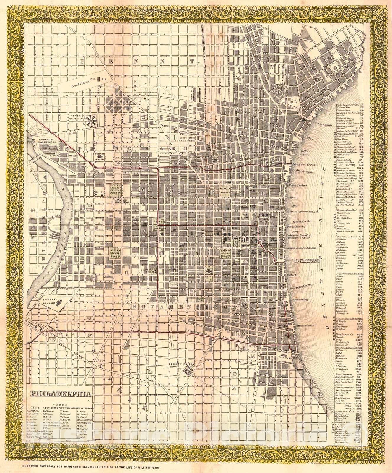 Historic Map : 1849 Philadelphia : Vintage Wall Art