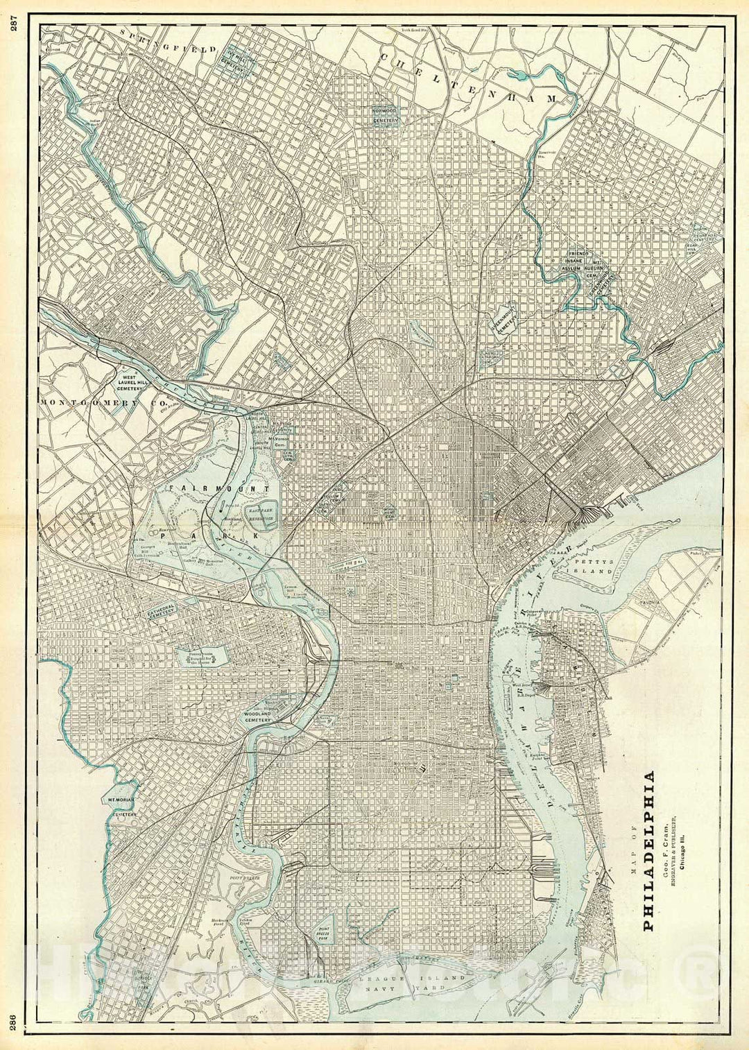 Historic Map : 1887 Map of Philadelphia : Vintage Wall Art