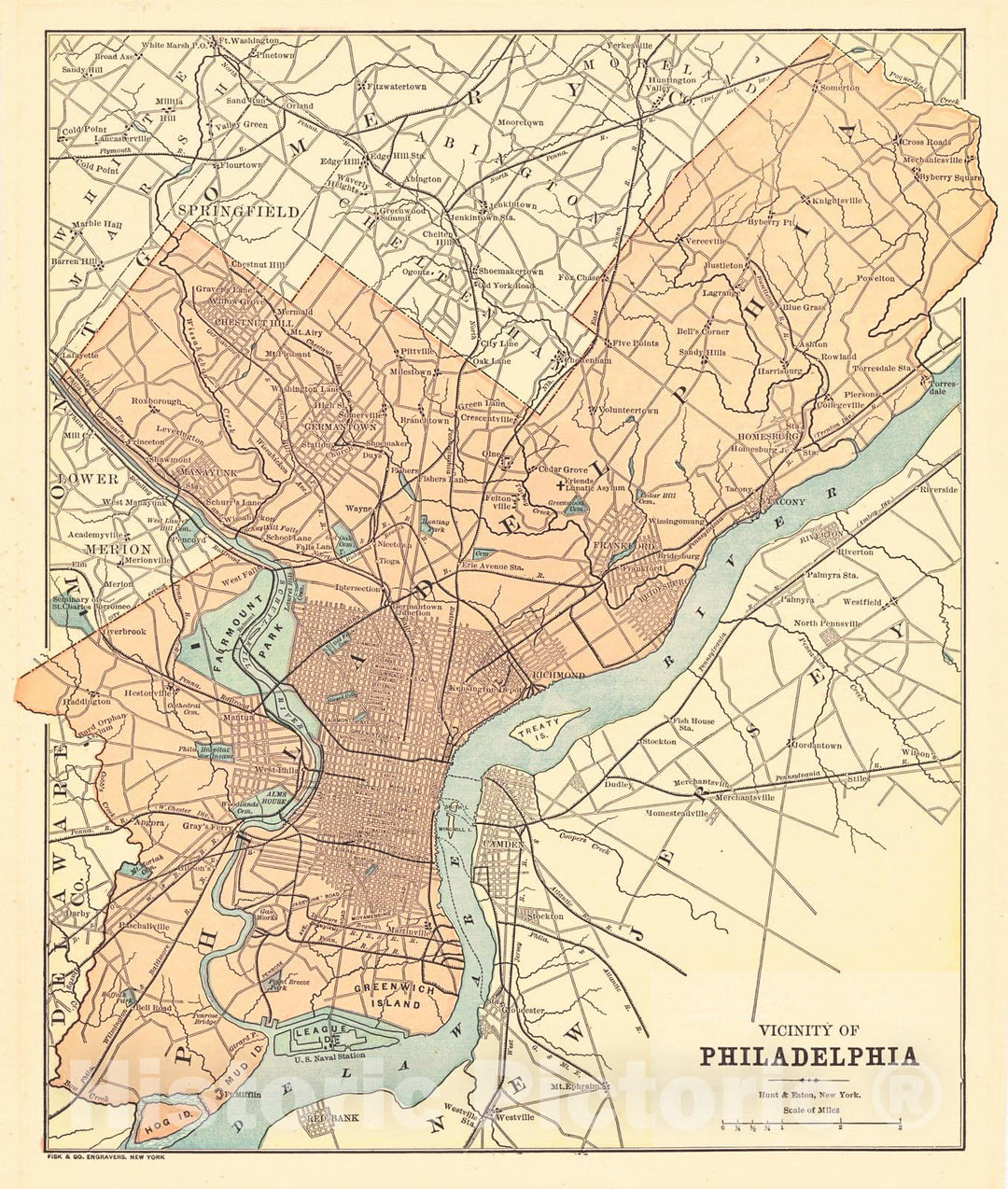 Historic Map : 1892 Vicinity of Philadelphia : Vintage Wall Art