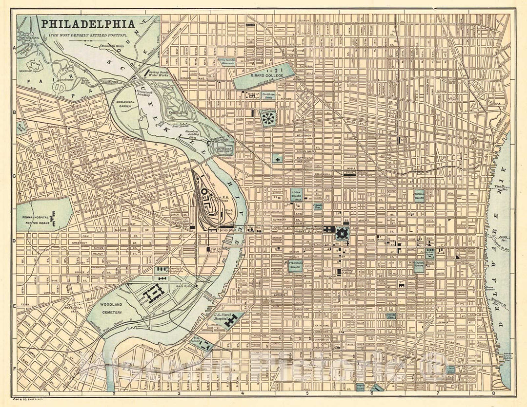 Historic Map : 1892 Philadelphia (The Most Densely Settled Portion) : Vintage Wall Art