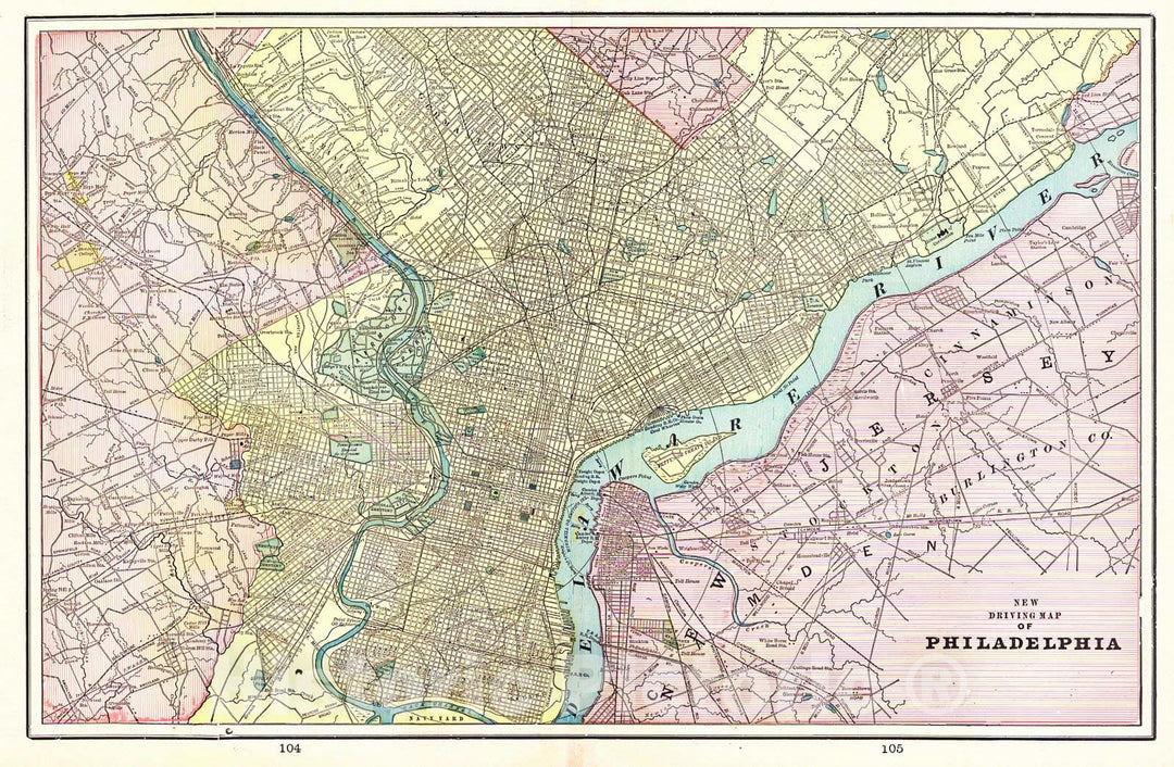 Historic Map : 1898 New Driving Map of Philadelphia : Vintage Wall Art