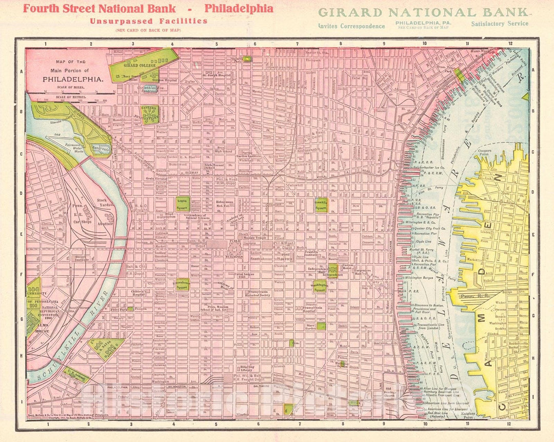 Historic Map : 1901 Map of the Main Portion of Philadelphia : Vintage Wall Art