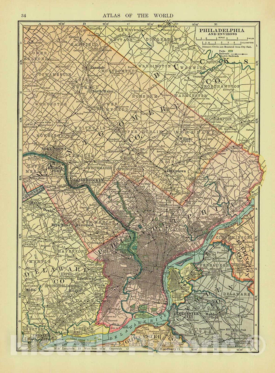 Historic Map : 1906 Philadelphia and Environs : Vintage Wall Art