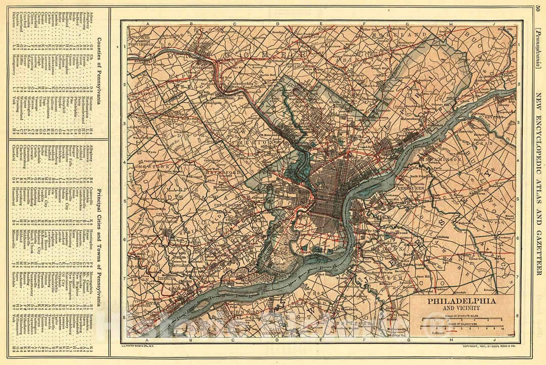 Historic Map : 1909 Philadelphia and Vicinity : Vintage Wall Art