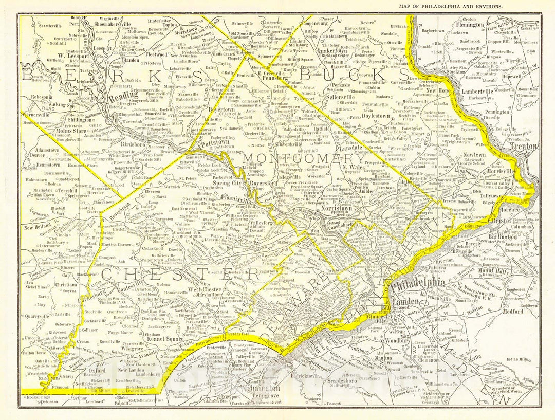 Historic Map : 1913 Philadelphia and Environs : Vintage Wall Art