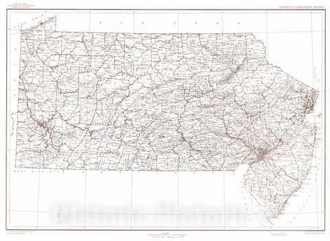 Historic Map : 1916 State of Pennsylvania and New Jersey  : Vintage Wall Art