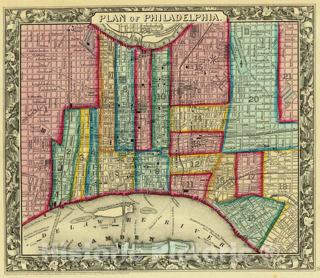 Historic Map : 1861 Plan of Philadelphia : Vintage Wall Art