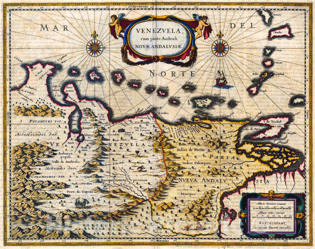 Historic Map : 1647 Venezuela, cum parte Australi novae Andalusaie : Vintage Wall Art