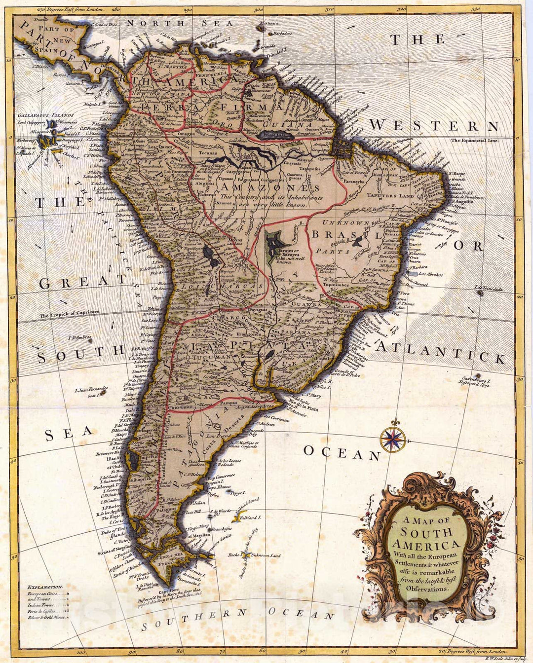 Historic Map : 1744 A Map of South America : Vintage Wall Art