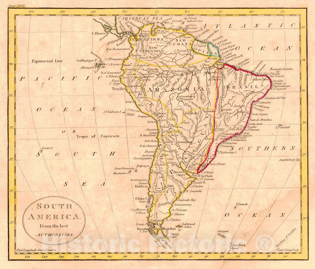 Historic Map : 1784 South America from the best Authorities : Vintage Wall Art