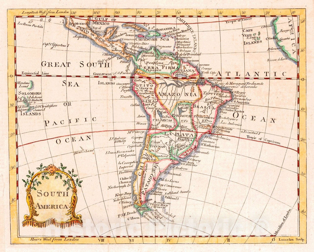 Historic Map : 1785 South America : Vintage Wall Art