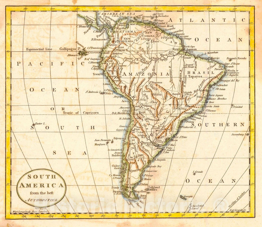 Historic Map : 1789 South America from the Best Authorities : Vintage Wall Art