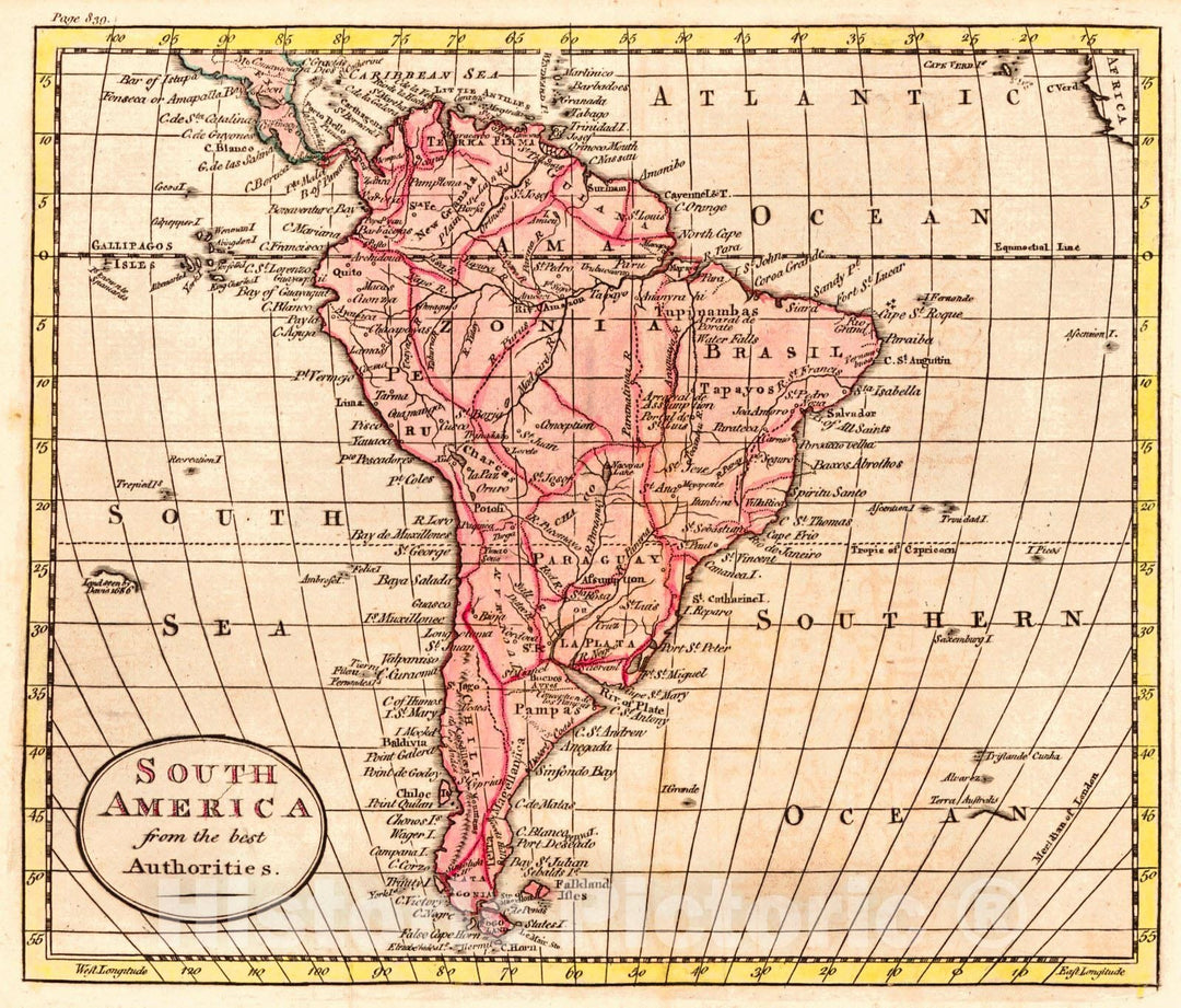 Historic Map : 1790 South America from the best Authorities : Vintage Wall Art