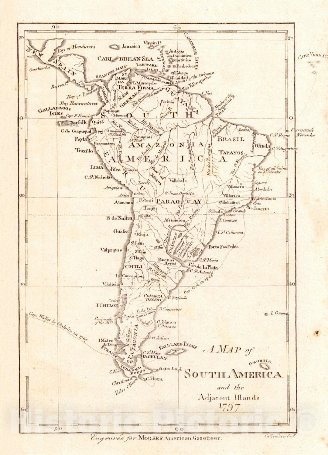 Historic Map : 1797 A Map of South America and the Adjacent Islands : Vintage Wall Art