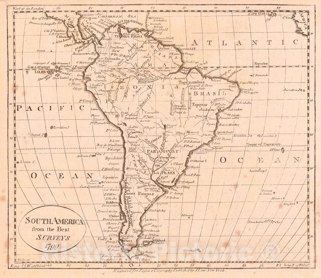 Historic Map : 1799 South America from the Best Surveys : Vintage Wall Art