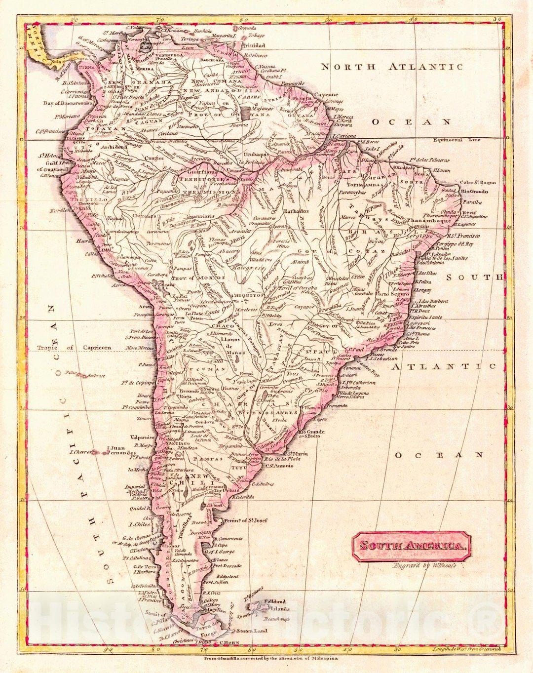 Historic Map : 1800 South America : Vintage Wall Art