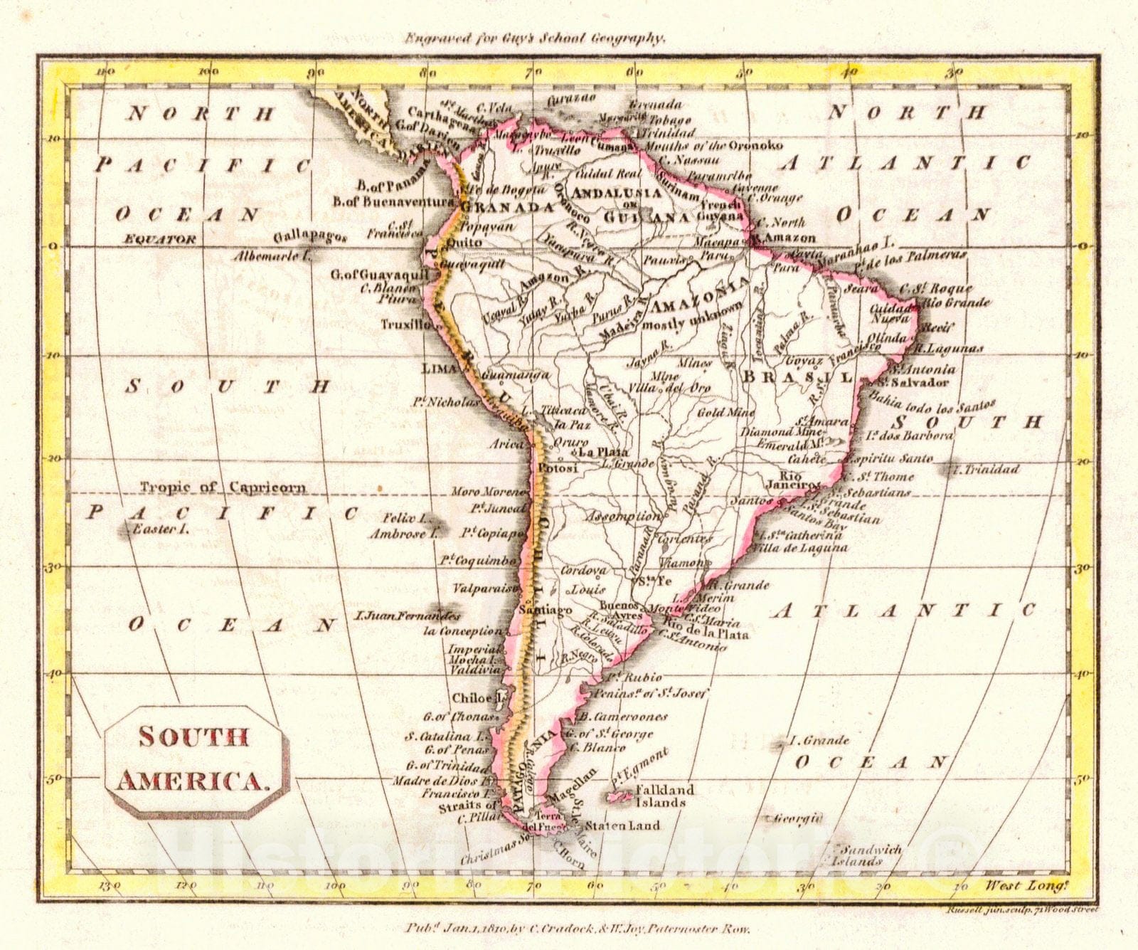 Historic Map : 1810 South America : Vintage Wall Art