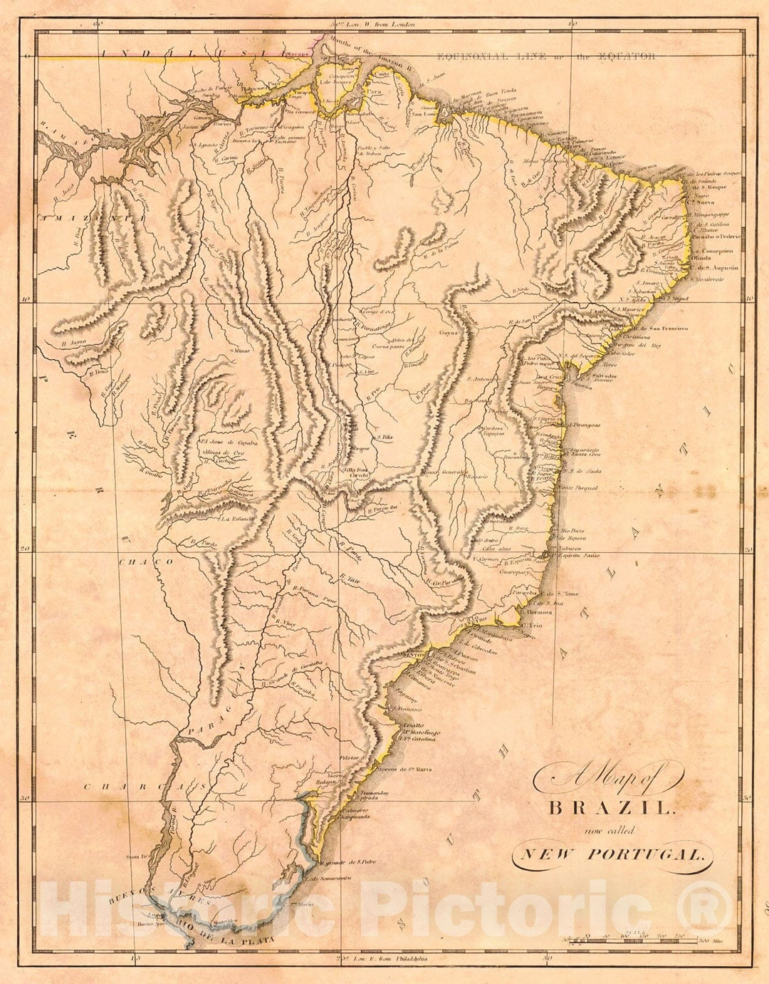 Historic Map : 1814 Map of Brazil, Now Called New Portugal  : Vintage Wall Art