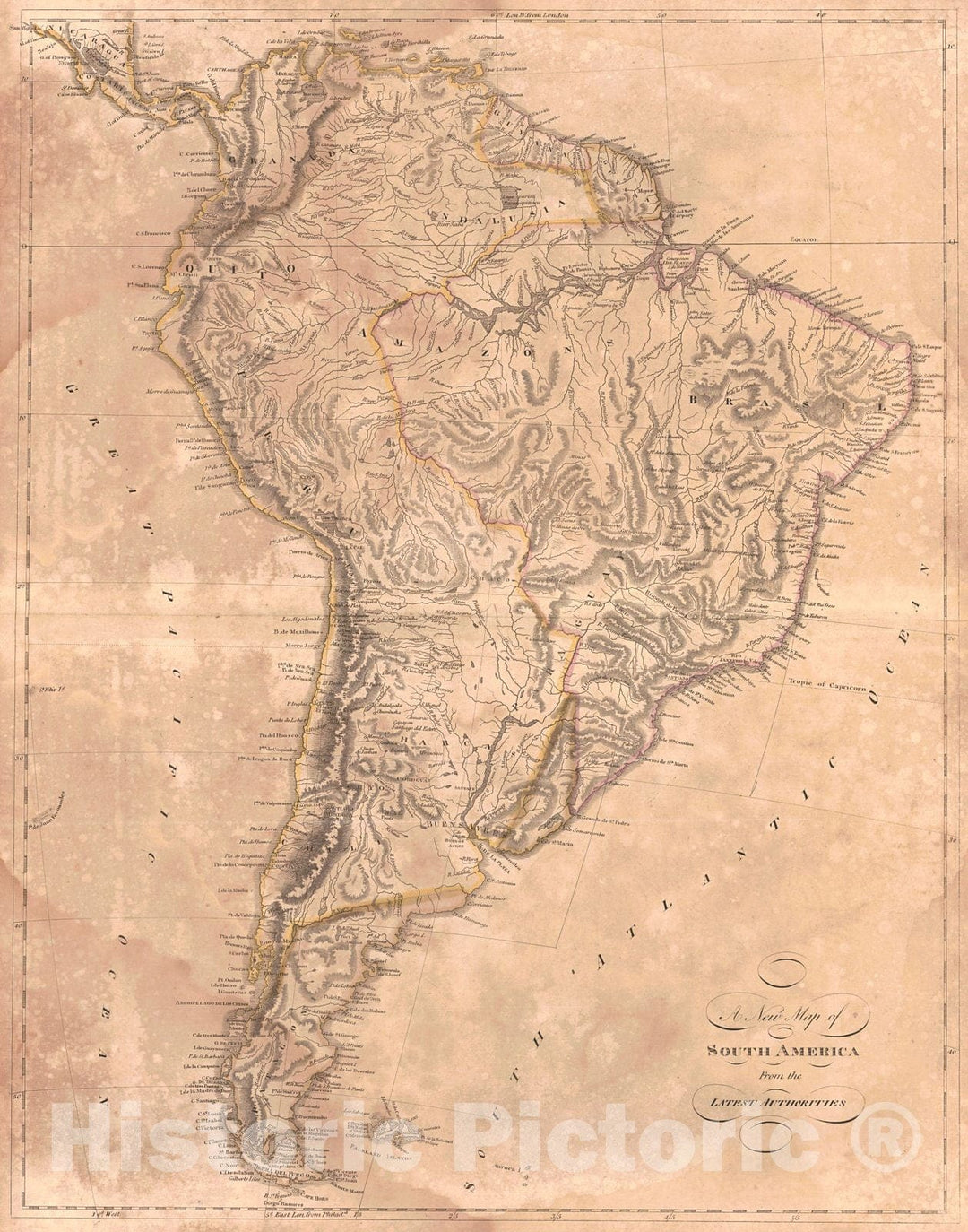 Historic Map : 1814 A New Map of South America From the Latest Authorities : Vintage Wall Art