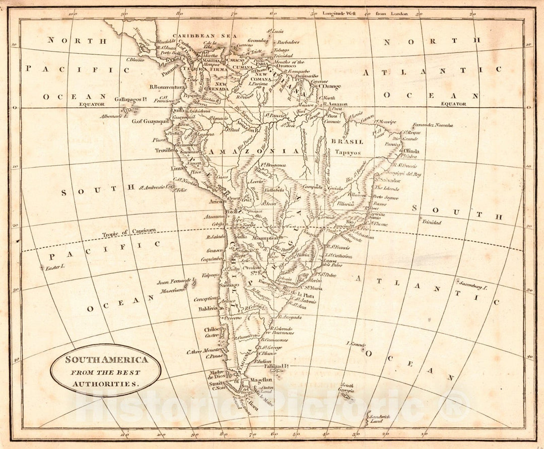 Historic Map : 1816 South America from the best Authorities : Vintage Wall Art