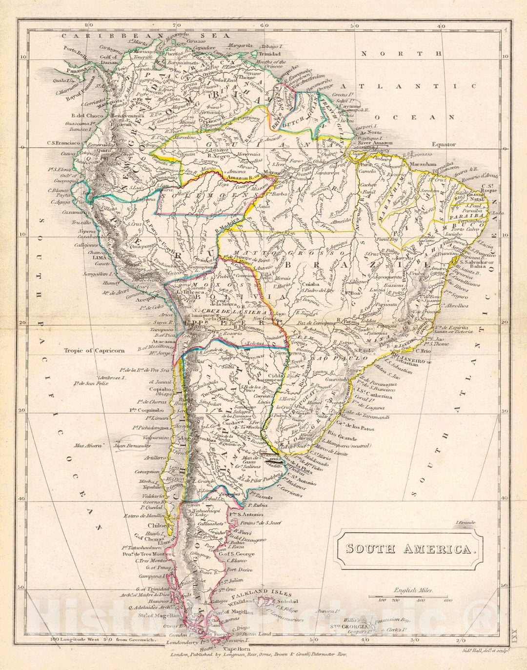 Historic Map : 1820 South America : Vintage Wall Art