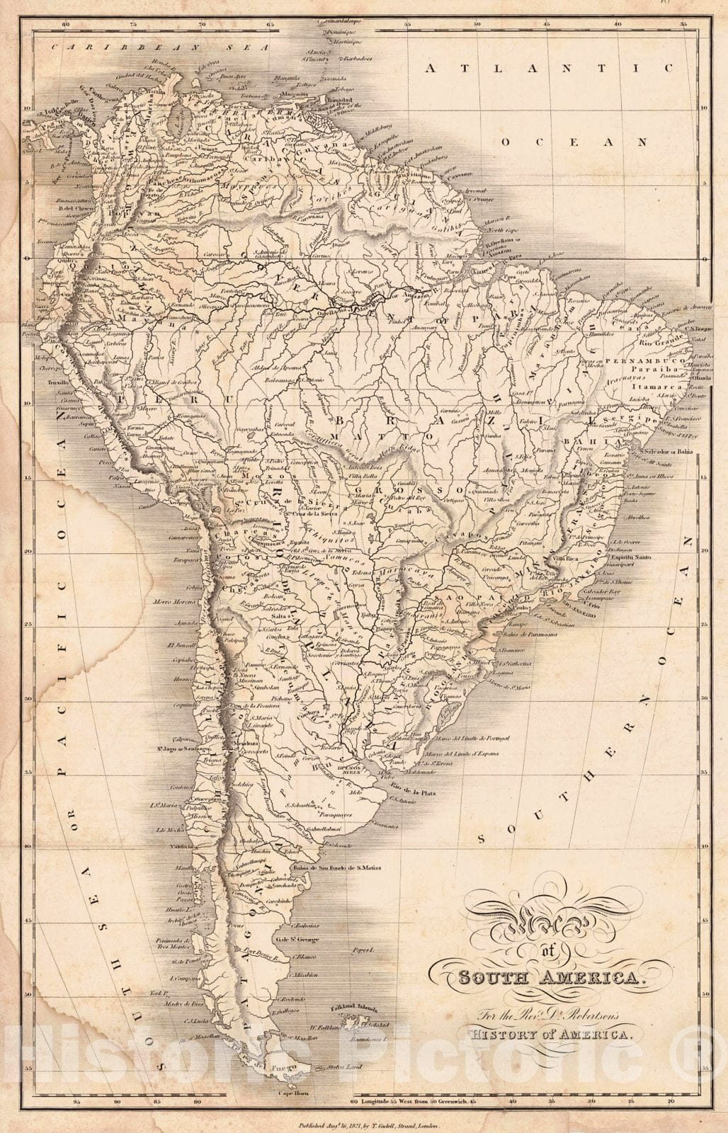 Historic Map : 1821 Map of South America : Vintage Wall Art