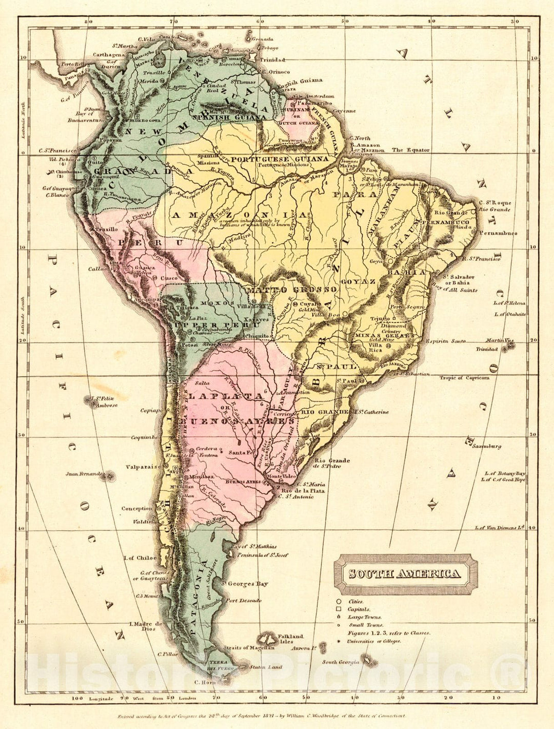 Historic Map : 1821 South America : Vintage Wall Art