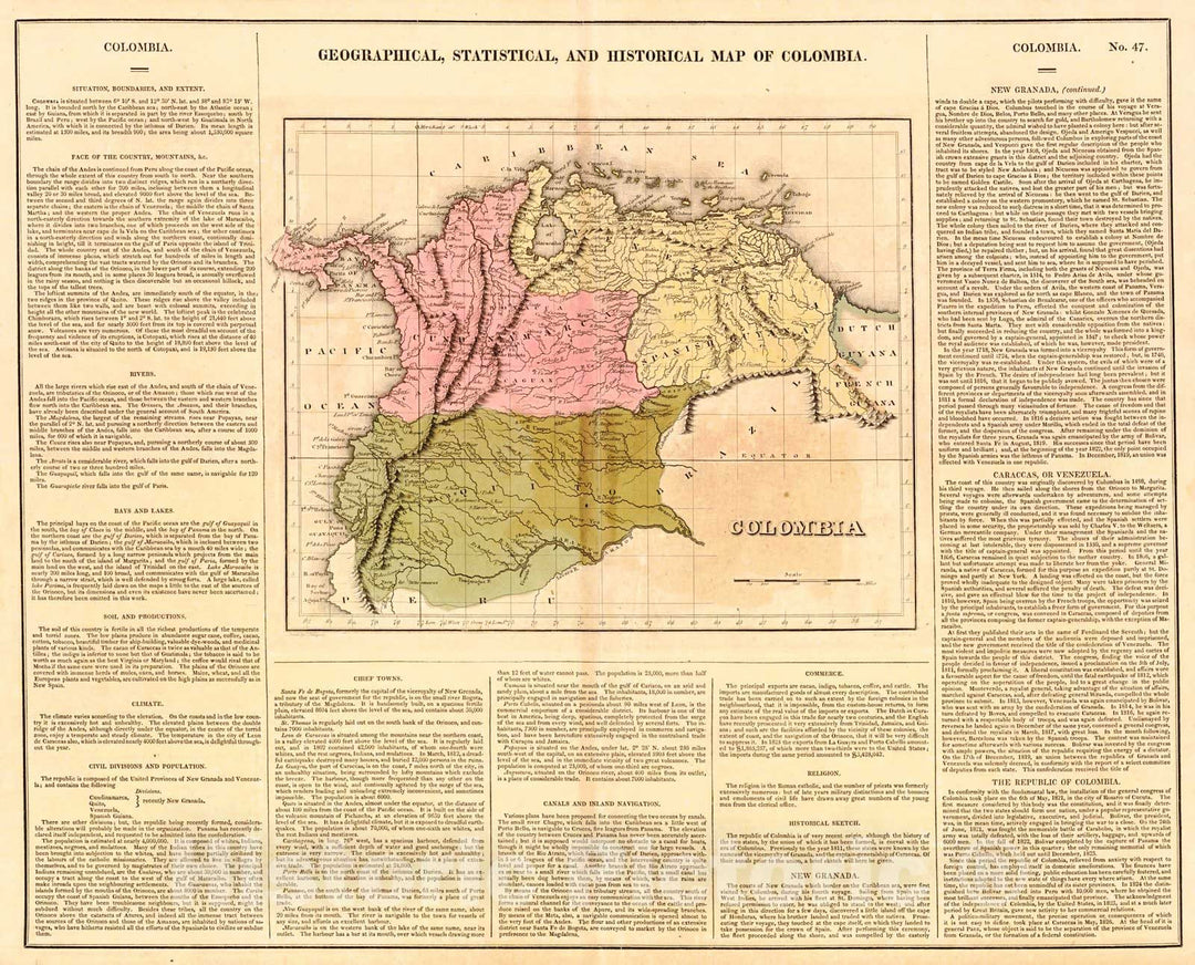 Historic Map : 1827 Geographical, Statistical, and Historical Map of Colombia : Vintage Wall Art