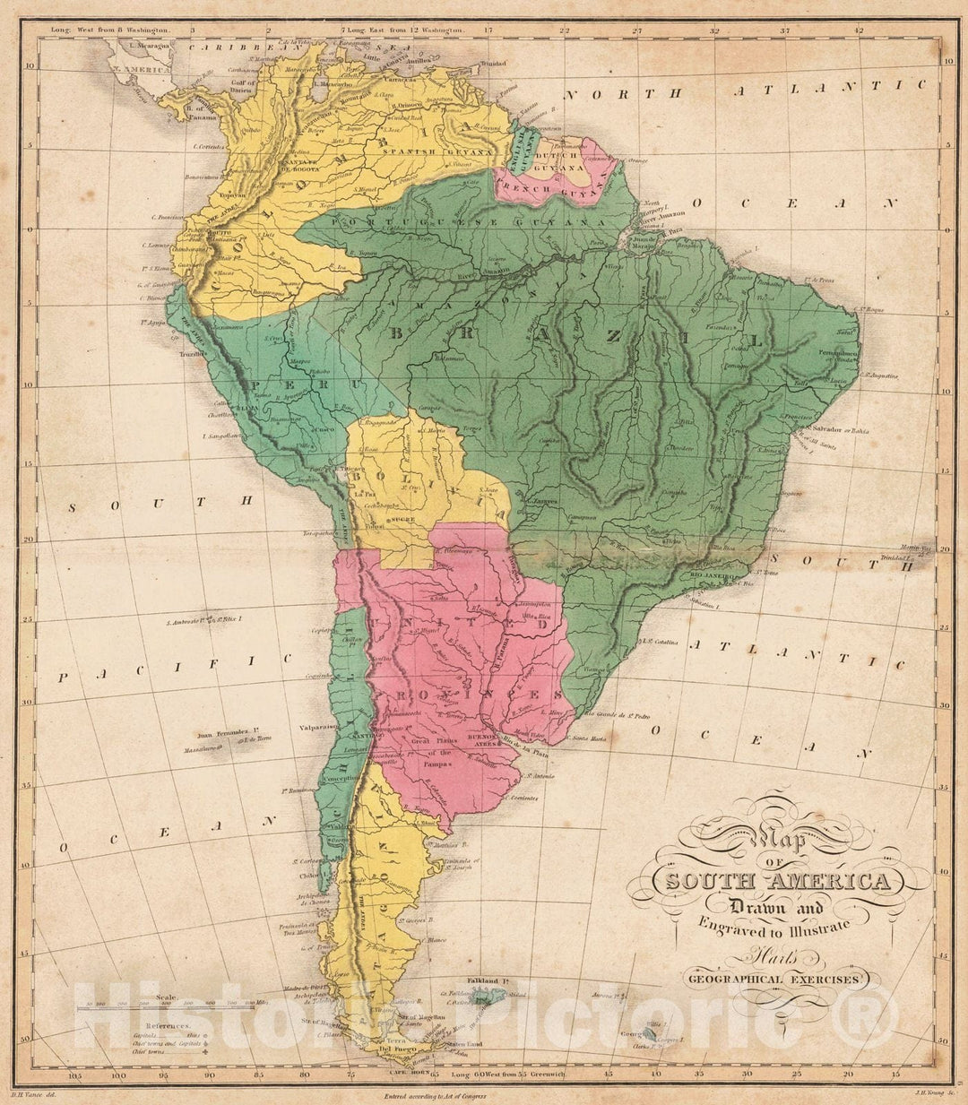 Historic Map : 1827 Map of South America : Vintage Wall Art